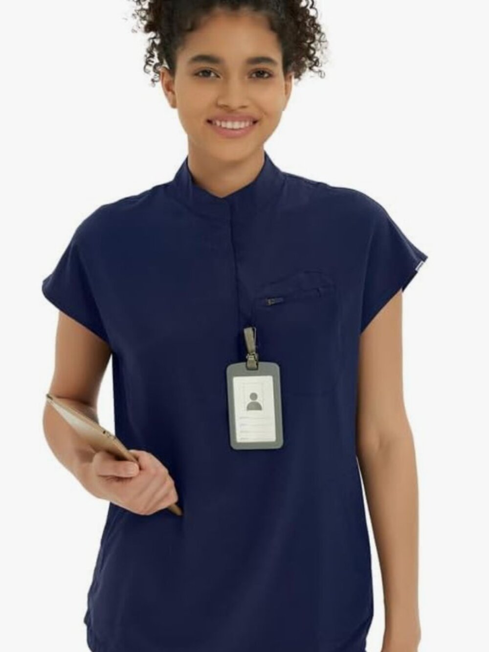 💙 Kitmaz Navy Blue Scrub Top – Mandarin Collar – Size [ADD SIZE]